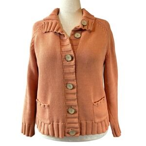 Chicos Cardigan Orange Button Front Collared Cardigan Sweater Size 18